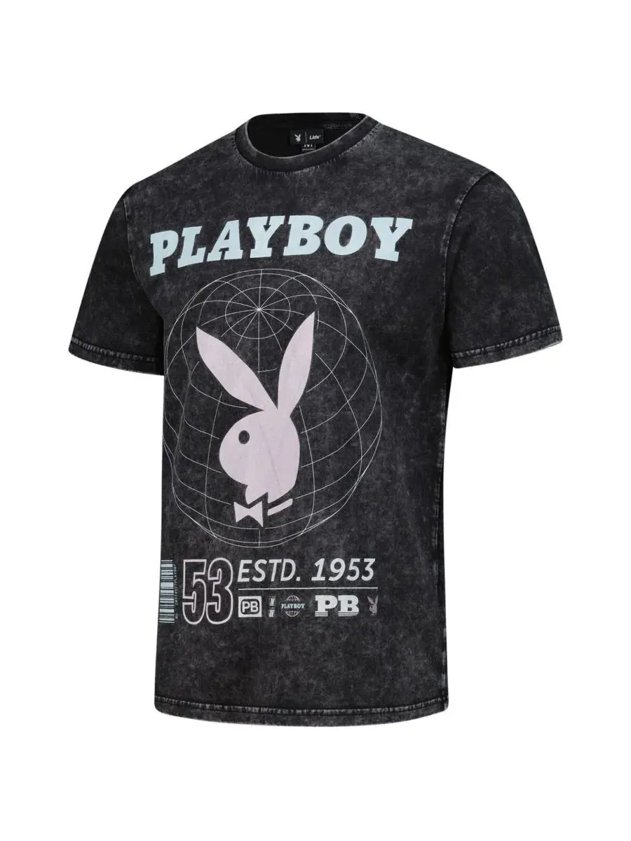 Lids Мужская черная футболка Playboy с принтом кролика, выполненная в стиле «потертый кролик» — изображение 3 из 3, черный