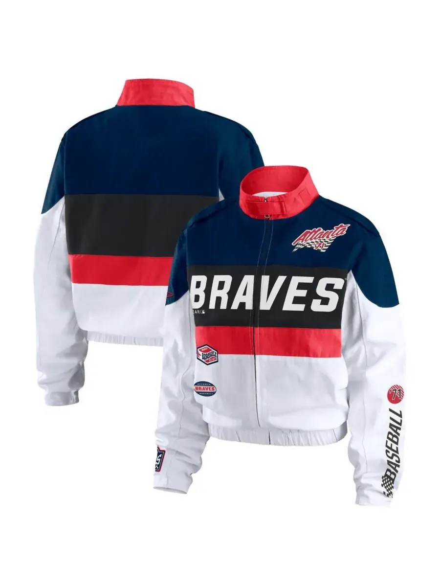 WEAR by Erin Andrews Женская куртка на молнии сине-белого цвета с символикой команды Atlanta Braves — изображение 1 из 3