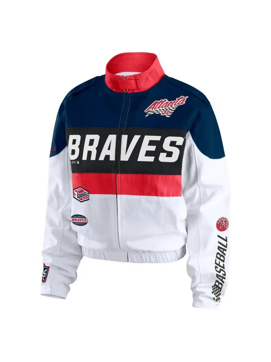 WEAR by Erin Andrews Женская куртка на молнии сине-белого цвета с символикой команды Atlanta Braves — изображение 2 из 3