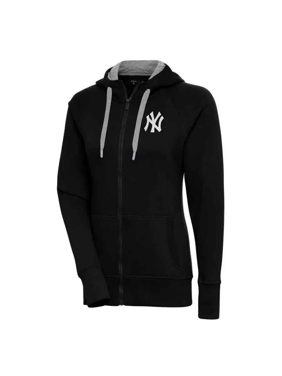 Antigua Женская черная толстовка на молнии с логотипом New York Yankees, выполненная в технике — изображение 1 из 1, черный