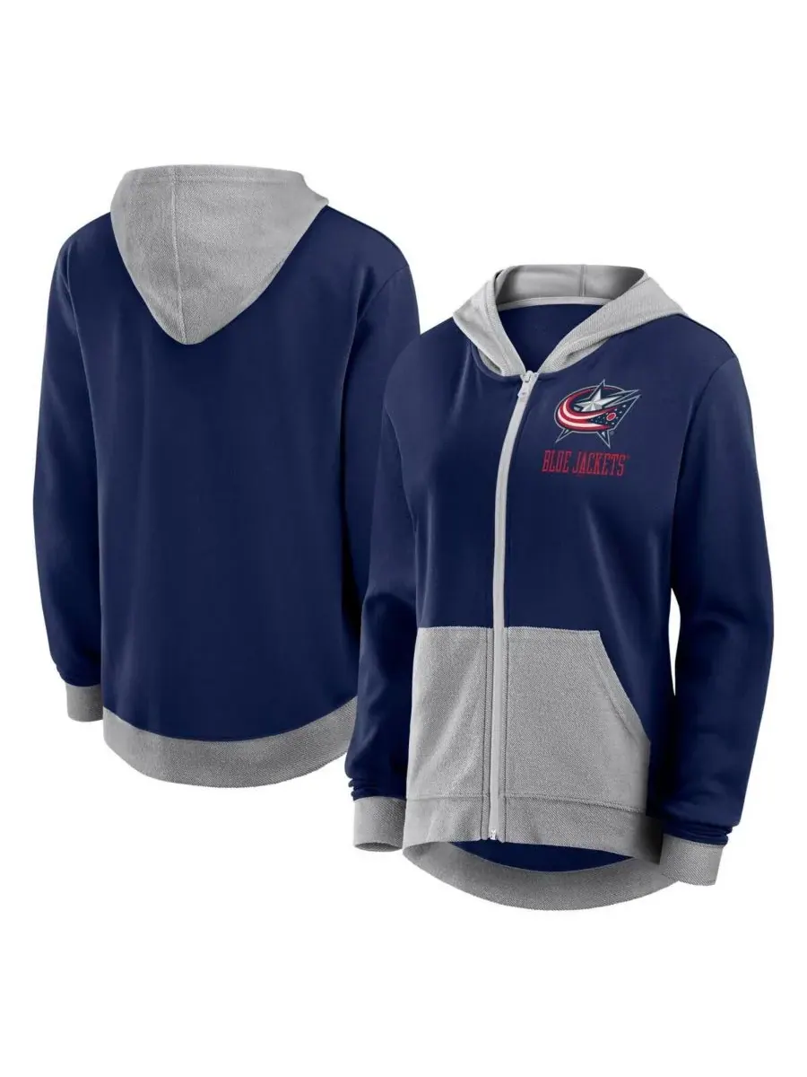 Logo Athletic Женская темно-синяя толстовка на молнии Columbus Blue Jackets Hit It из французской — изображение 1 из 3