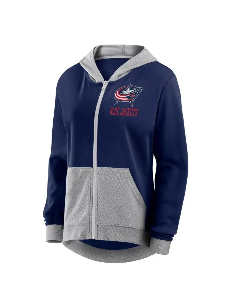 Logo Athletic Женская темно-синяя толстовка на молнии Columbus Blue Jackets Hit It из французской — изображение 3 из 3