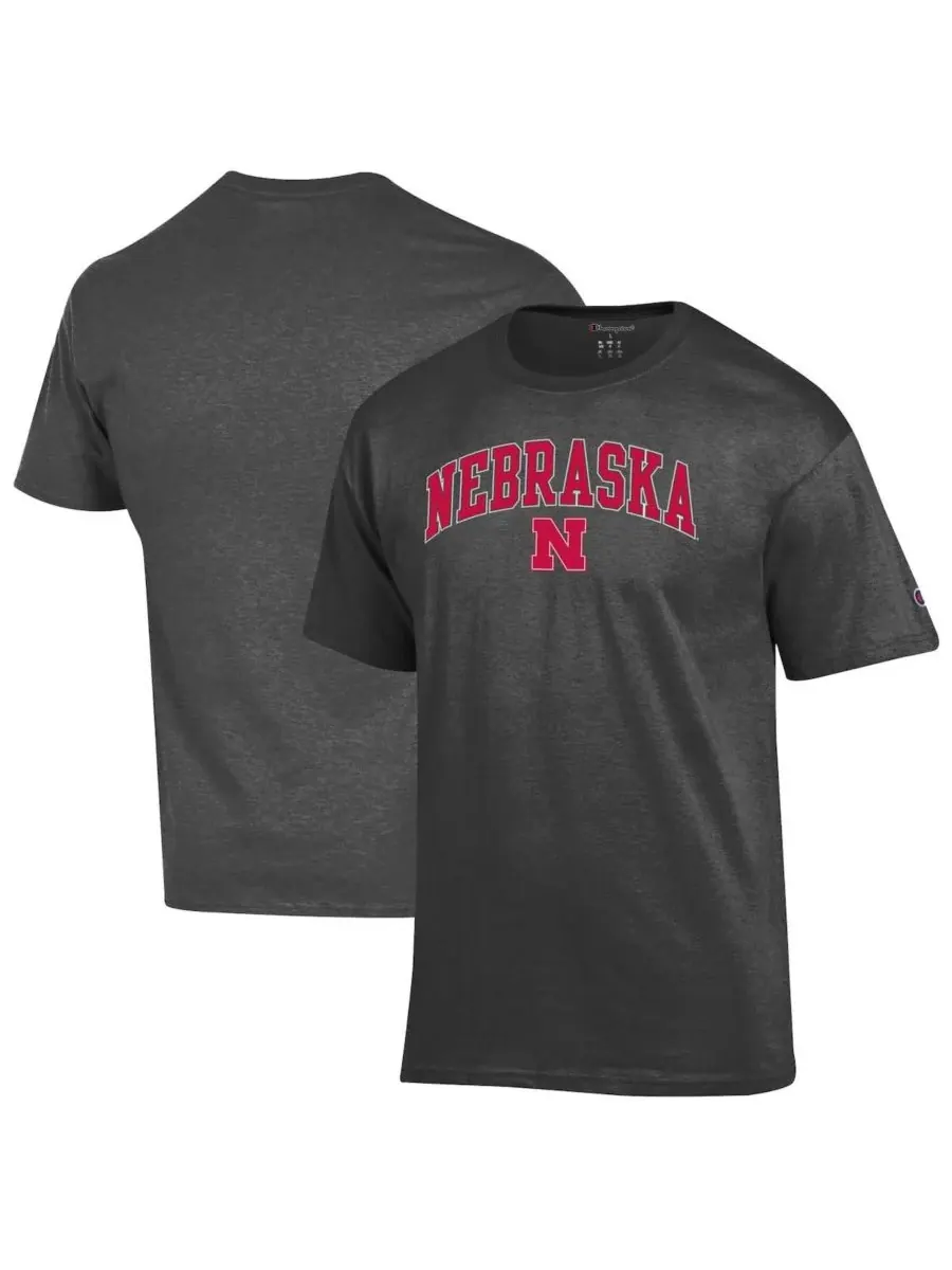 Champion Мужская футболка Nebraska Huskers Arch Over Logo цвета угольно-серого — изображение 1 из 3, темно-серый