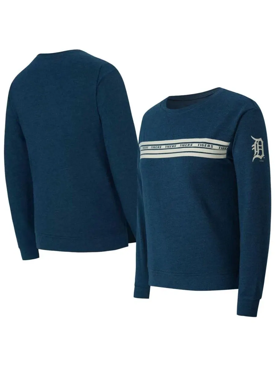 Женская темно-синяя футболка с длинным рукавом Detroit Tigers из французской махровой ткани цвета