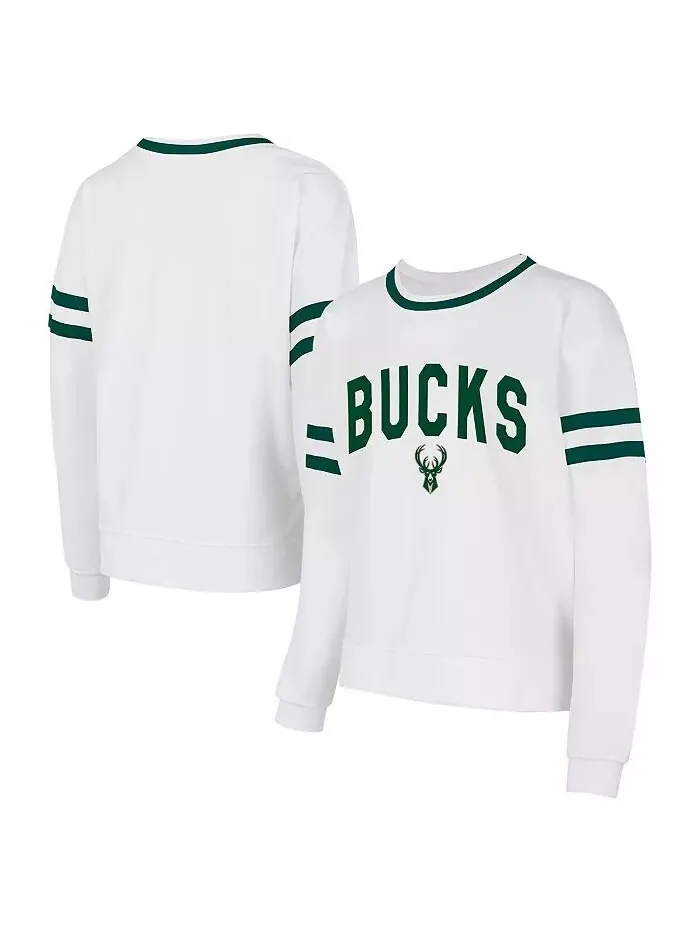 Женская белая толстовка-пуловер Milwaukee Bucks Borough Concepts Sport — изображение 1 из 3