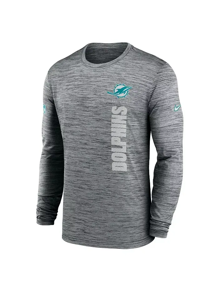 Мужская серая футболка с длинным рукавом Miami Dolphins 2024 Sideline Velocity Performance Nike — изображение 2 из 3