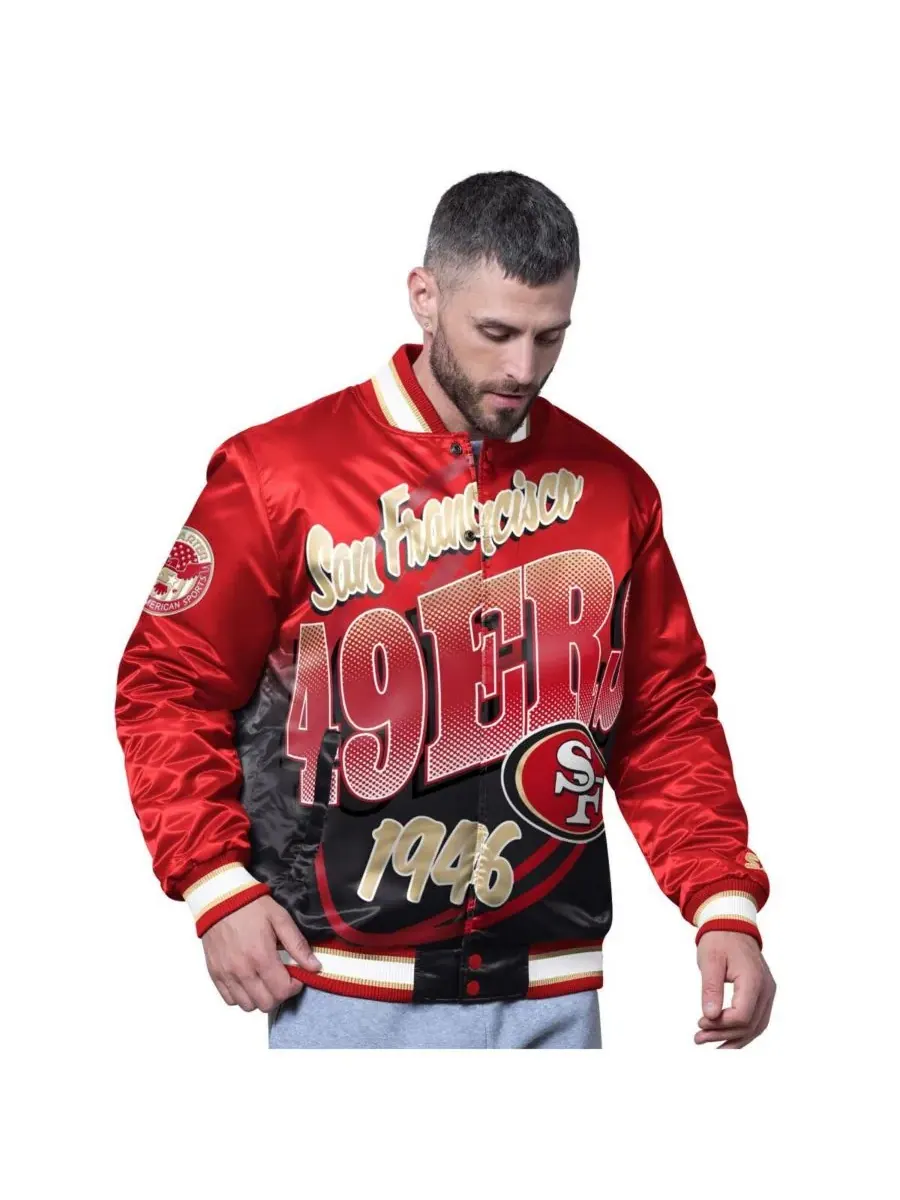 Мужская алая куртка San Francisco 49ers Pass Rush Varsity с застежкой на кнопках Starter — изображение 1 из 2, золотистый