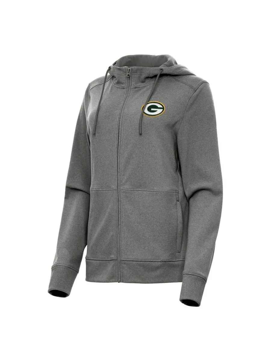 Antigua Женская куртка-худи на молнии Heather Charcoal Green Bay Packers Seeker — изображение 1 из 1, темно-серый