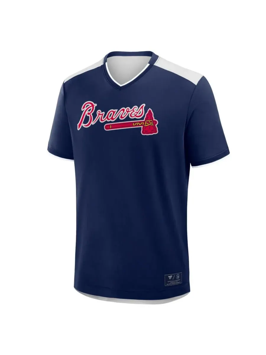 Fanatics Мужская темно-синяя футболка с V-образным вырезом Atlanta Braves, посвященная победе в — изображение 3 из 3