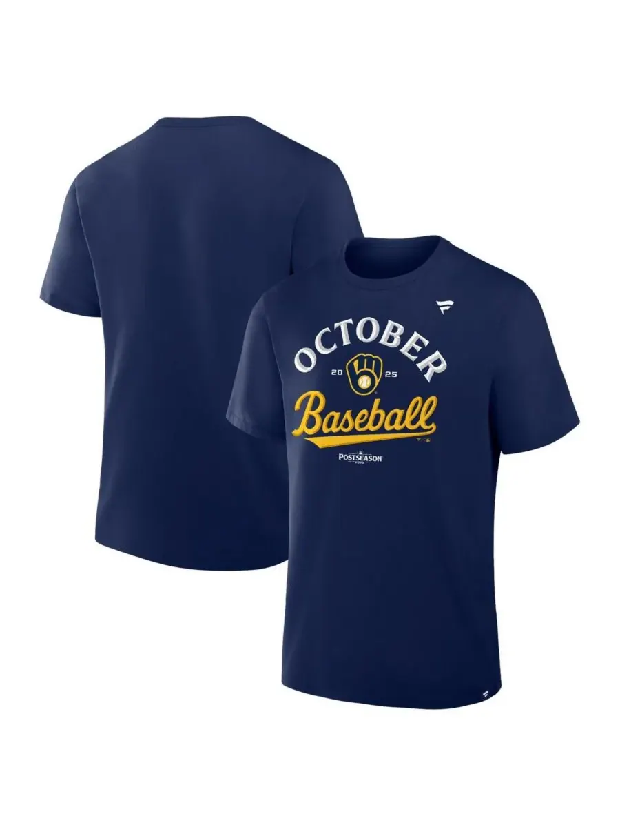 Fanatics Мужская темно-синяя футболка Milwaukee Brewers с символикой раздевалки команды в плей-офф — изображение 1 из 3