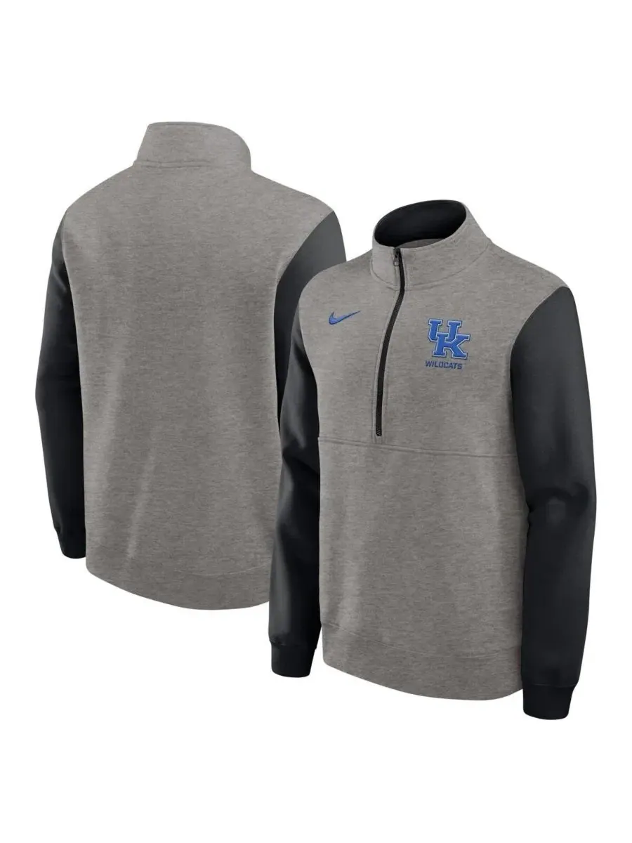 Пуловер с полузастежкой-молнией Club Fleece Kentucky Wildcats Nike — изображение 1 из 3, серый черный
