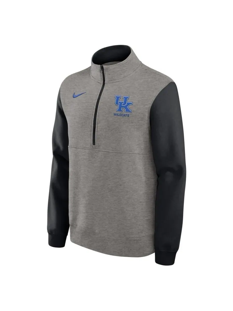 Пуловер с полузастежкой-молнией Club Fleece Kentucky Wildcats Nike — изображение 2 из 3, серый черный