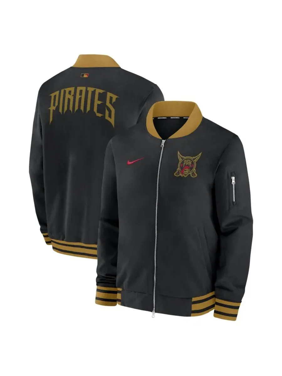 Мужская куртка-бомбер Nike Black Pittsburgh Pirates 2026 City Connect Authentic Collection Relaxed — изображение 1 из 3
