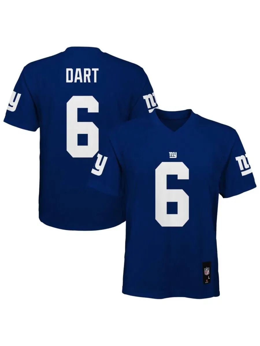 Детская футболка с коротким рукавом Jaxson Dart New York Giants Replica Outerstuff — изображение 1 из 3, королевский