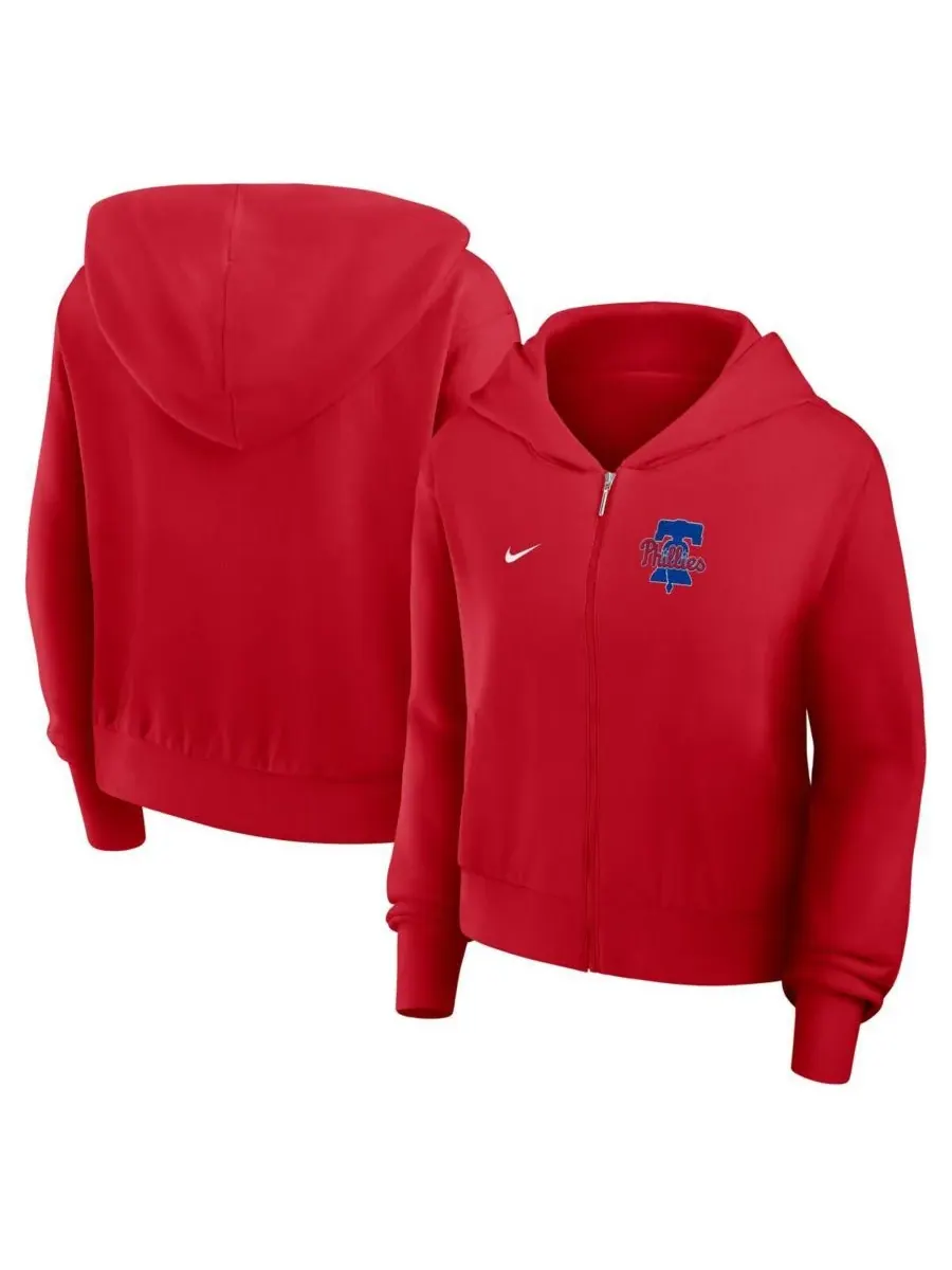 Nike Женская красная легкая толстовка на молнии с символикой команды Philadelphia Phillies — изображение 1 из 3, красный