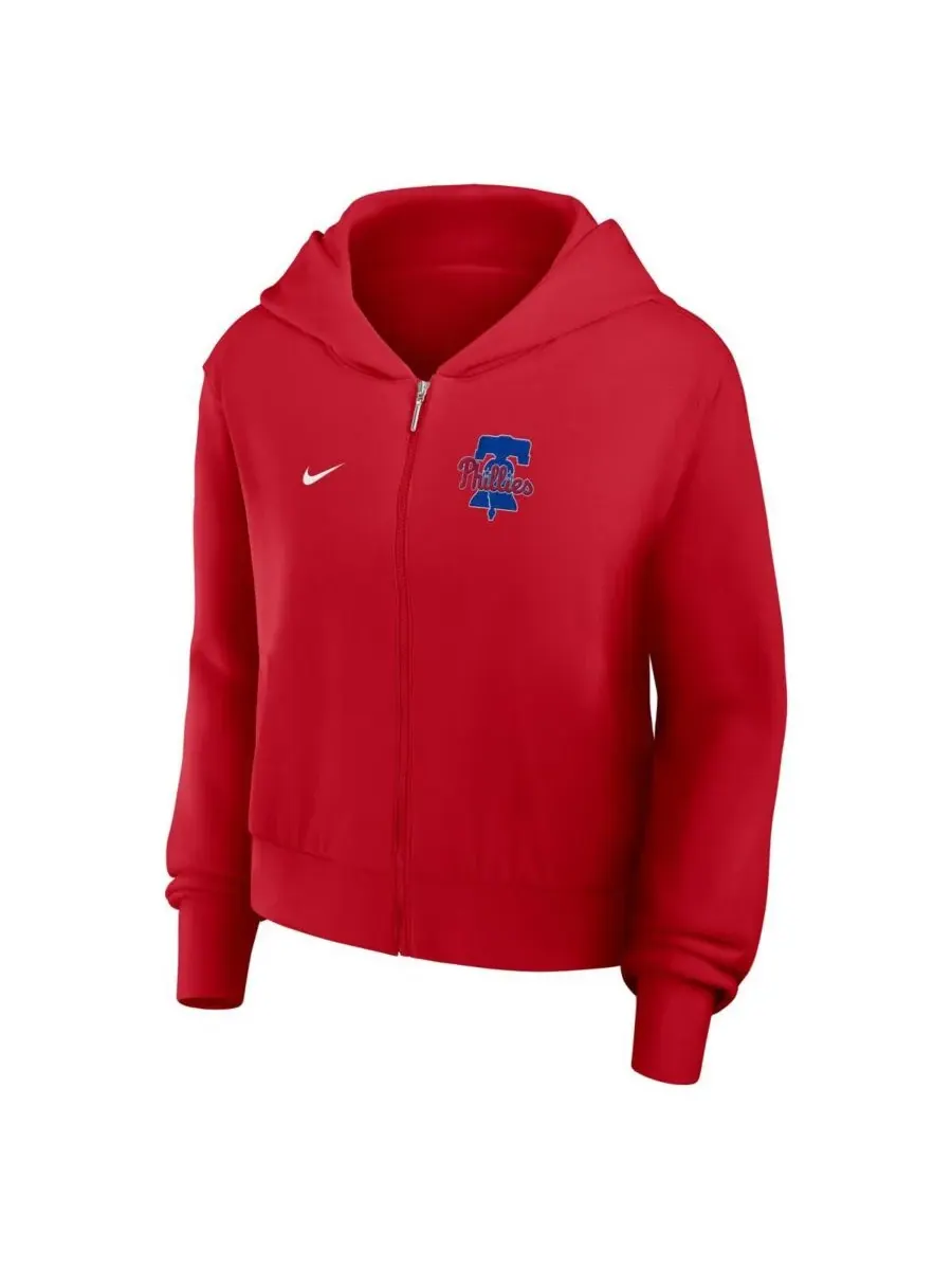 Nike Женская красная легкая толстовка на молнии с символикой команды Philadelphia Phillies — изображение 3 из 3, красный