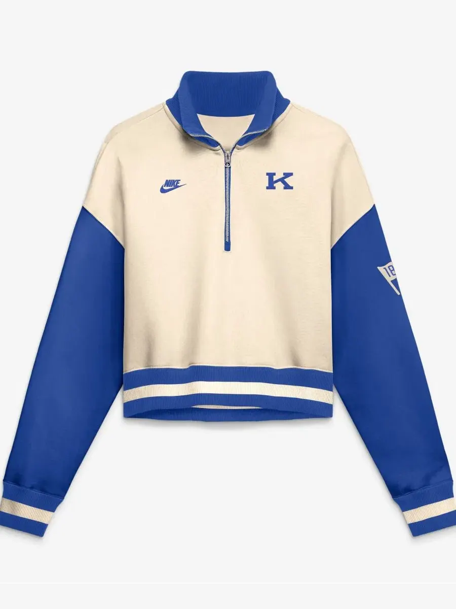 Женский свитшот-оверсайз с четверть-застежкой Kentucky Wildcats Legacy Nike, Natural Royal — изображение 1 из 2