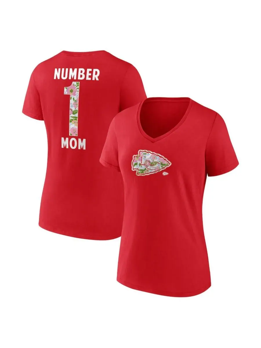 Logo Athletic Женская красная футболка Kansas City Chiefs с цветочным принтом и V-образным вырезом — изображение 1 из 3