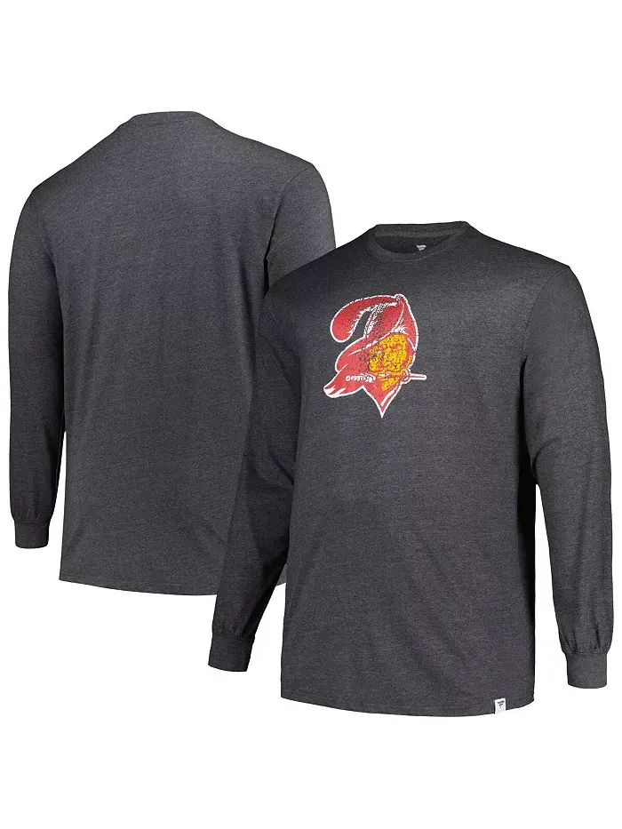 Мужская футболка с длинным рукавом Heather Charcoal Distressed Tampa Bay Buccaneers Big and Tall — изображение 1 из 3