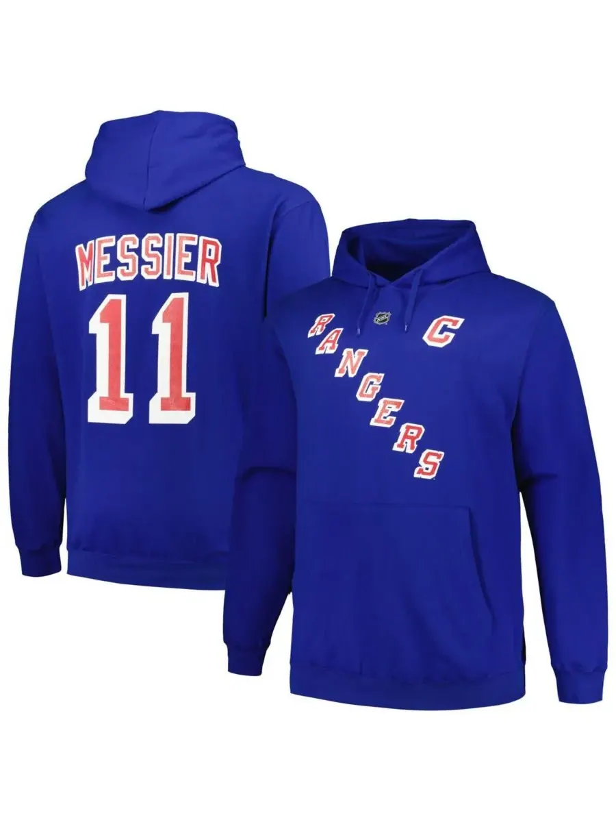 Profile Мужская толстовка с капюшоном Mark Messier синего цвета с логотипом New York Rangers