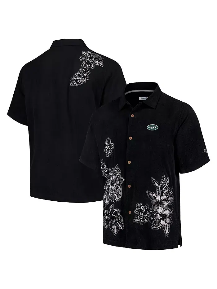 Мужская черная рубалка на пуговицах New York Jets Hibiscus Camp Tommy Bahama — изображение 1 из 3