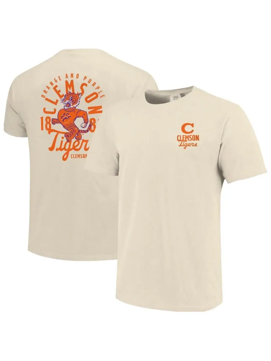 Image One Мужская кремовая футболка с изображением талисмана команды Clemson Tigers от Comfort — изображение 1 из 3, бежевый
