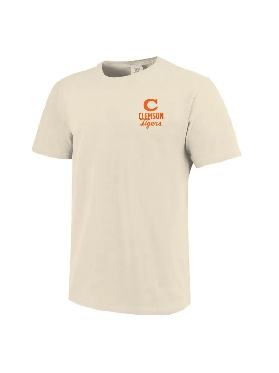 Image One Мужская кремовая футболка с изображением талисмана команды Clemson Tigers от Comfort — изображение 3 из 3, бежевый