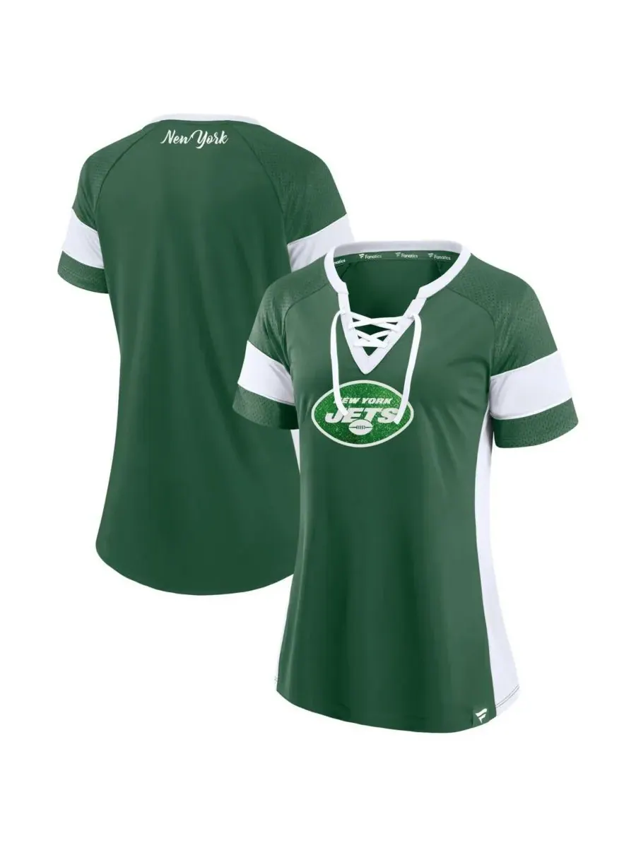 Fanatics Женская темно-зеленая блузка New York Jets Athena на шнуровке — изображение 1 из 3, темный зеленый