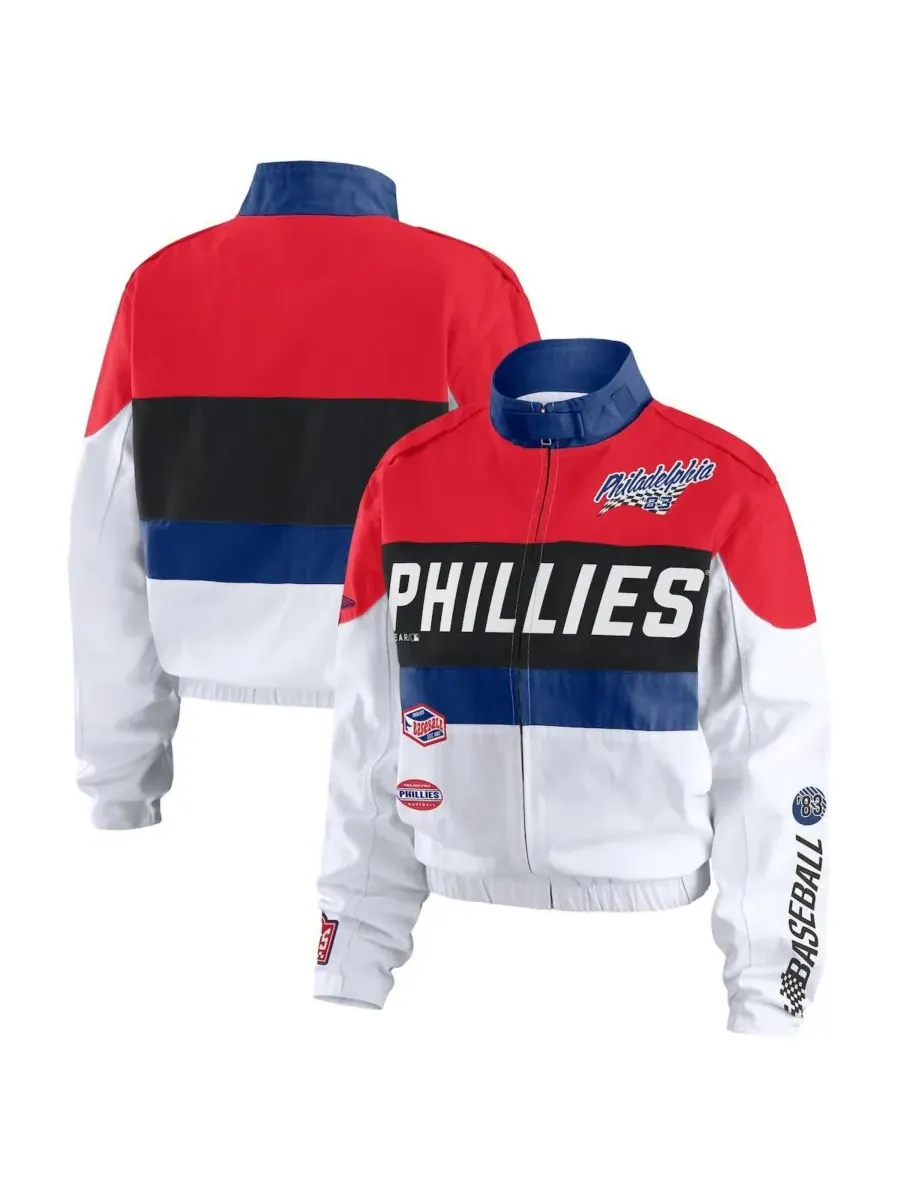 WEAR by Erin Andrews Женская красно-белая гоночная куртка Philadelphia Phillies на молнии — изображение 1 из 3, красный белый