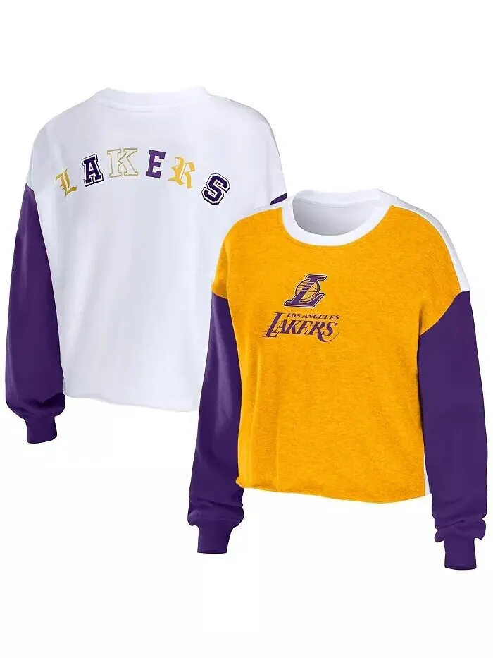 Женский укороченный пуловер с буквами Heather Gold Los Angeles Lakers Wear By Erin Andrews