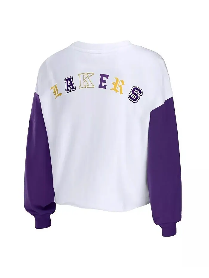 Женский укороченный пуловер с буквами Heather Gold Los Angeles Lakers Wear By Erin Andrews — изображение 2 из 3