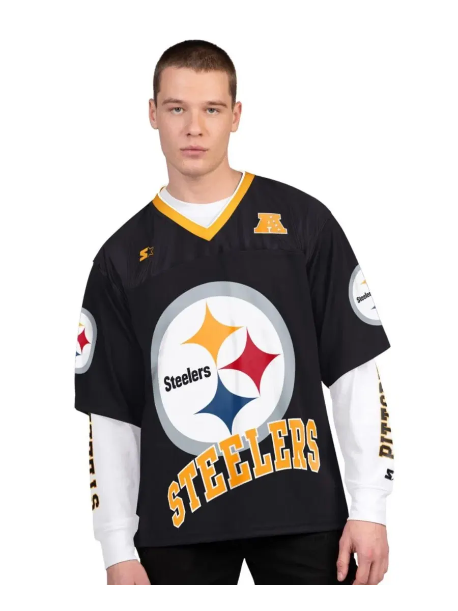 Комплект из 2 футболок с длинным и коротким рукавом Pittsburgh Steelers Starter — изображение 1 из 5, черный белый