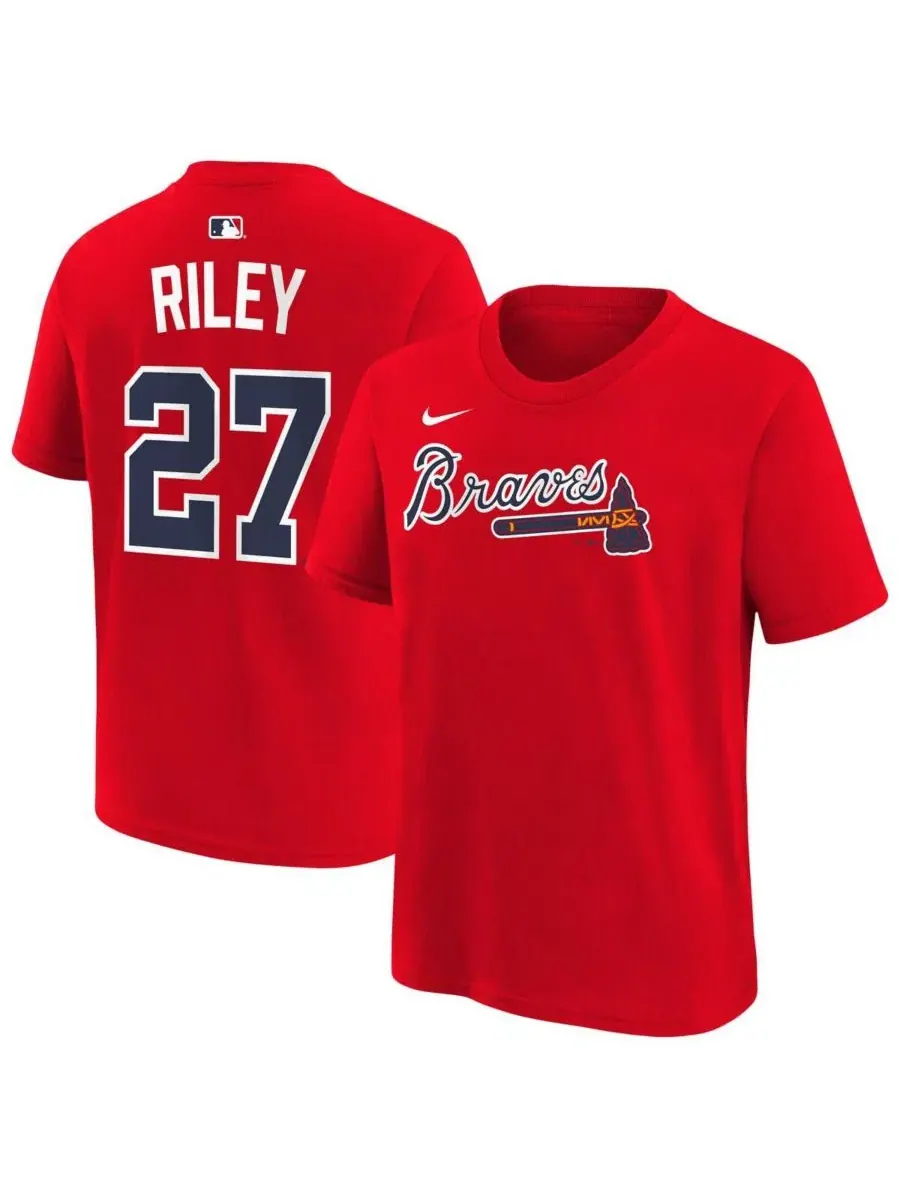Футболка с именем и номером игрока Austin Riley Red Atlanta Braves Nike — изображение 1 из 3, красный