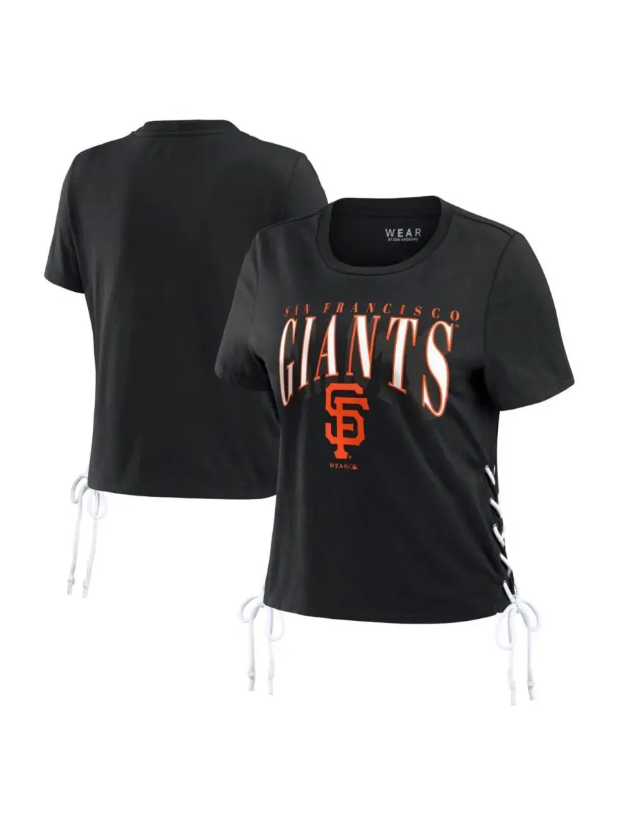 Футболка женская с принтом San Francisco Giants, укороченная, со шнуровкой по бокам WEAR by Erin — изображение 1 из 4, черный