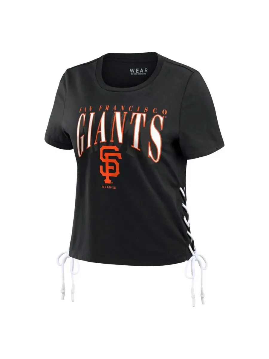 Футболка женская с принтом San Francisco Giants, укороченная, со шнуровкой по бокам WEAR by Erin — изображение 2 из 4, черный