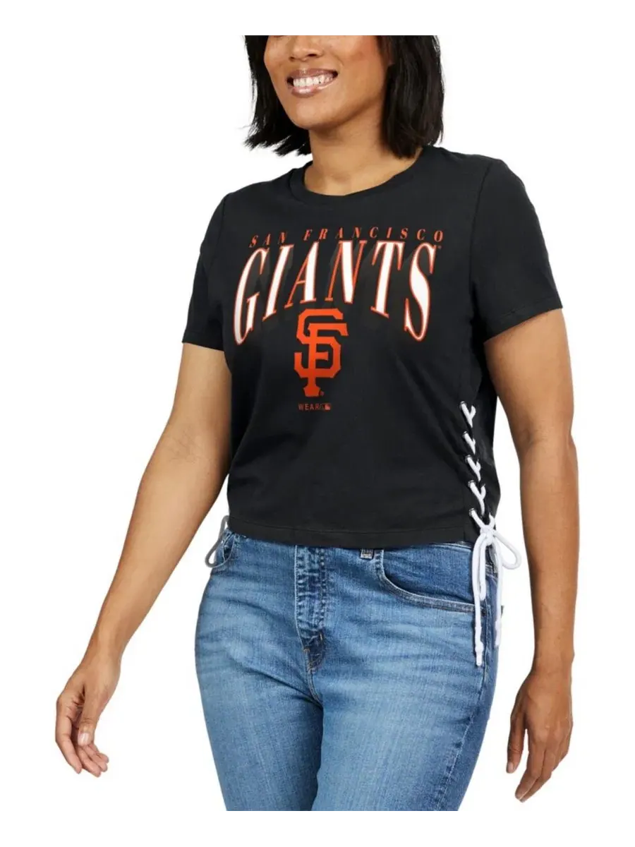 Футболка женская с принтом San Francisco Giants, укороченная, со шнуровкой по бокам WEAR by Erin — изображение 4 из 4, черный