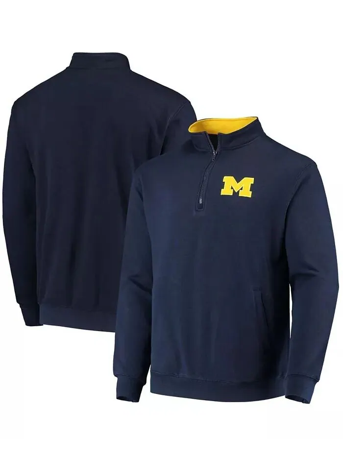 Мужская темно-синяя толстовка с молнией на четверть и логотипом Michigan Wolverines Tortugas