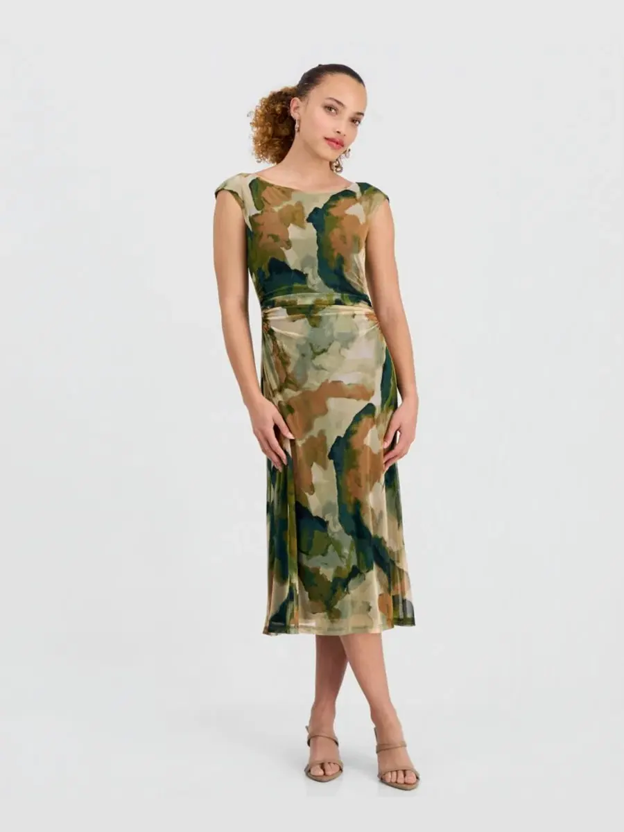 Платье миди с кап-рукавом, модель Petite Cap-Sleeve Midi Dress Connected, Olv