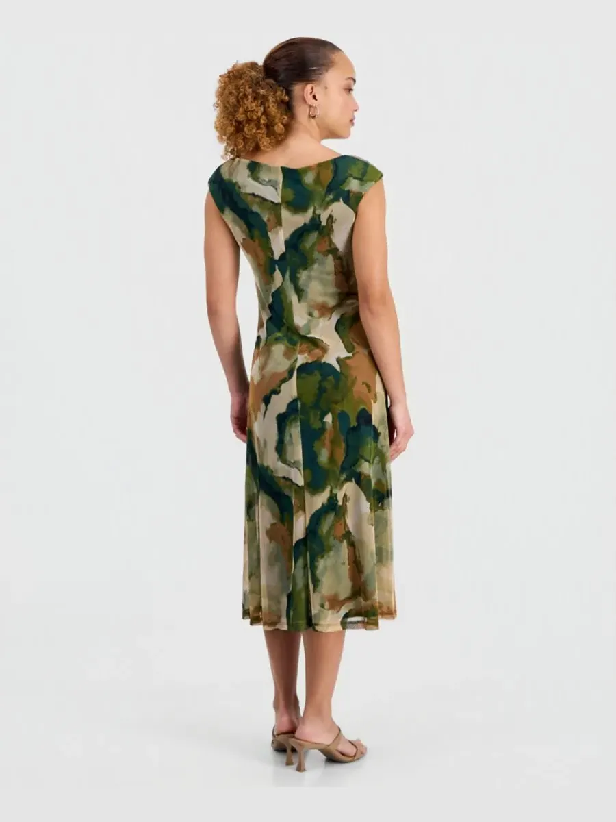 Платье миди с кап-рукавом, модель Petite Cap-Sleeve Midi Dress Connected, Olv — изображение 2 из 5