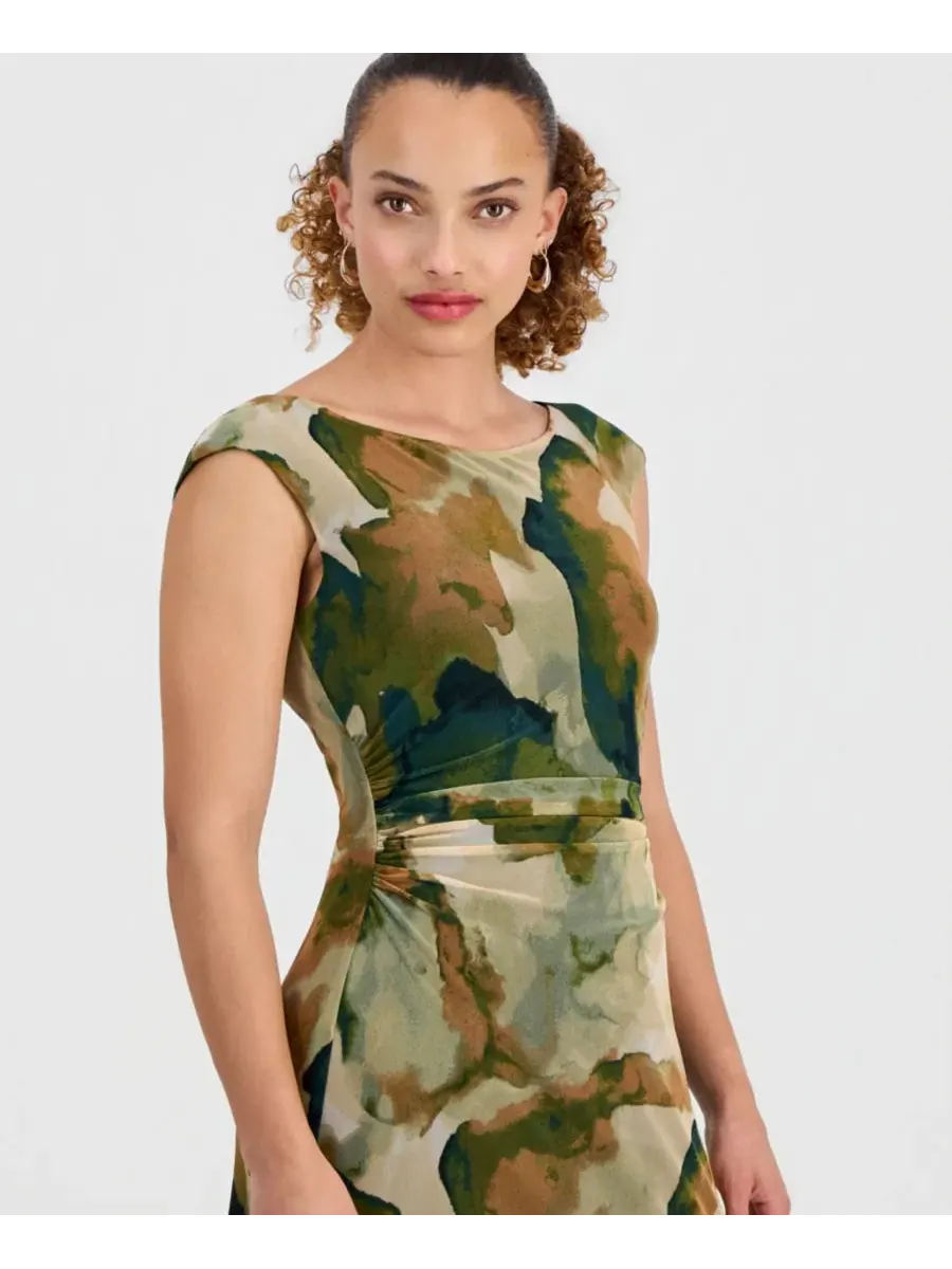 Платье миди с кап-рукавом, модель Petite Cap-Sleeve Midi Dress Connected, Olv — изображение 4 из 5