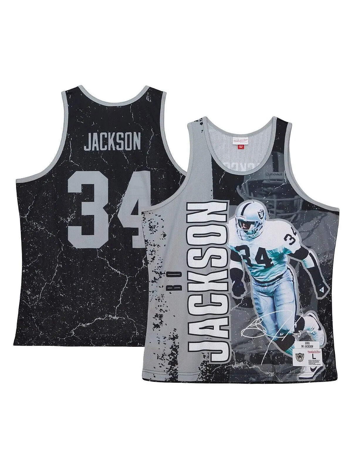 Мужская черная майка Bo Jackson Las Vegas Raiders 1990 Player Burst Mitchell & Ness — изображение 1 из 1, черный