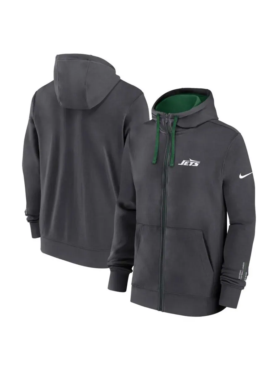 Nike Мужская толстовка на молнии цвета антрацит с логотипом New York Jets Primetime Club — изображение 1 из 3, серый