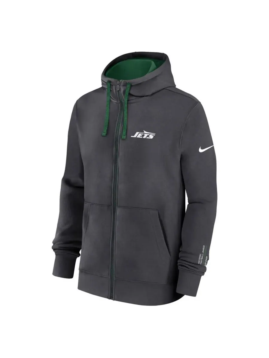 Nike Мужская толстовка на молнии цвета антрацит с логотипом New York Jets Primetime Club — изображение 2 из 3, серый