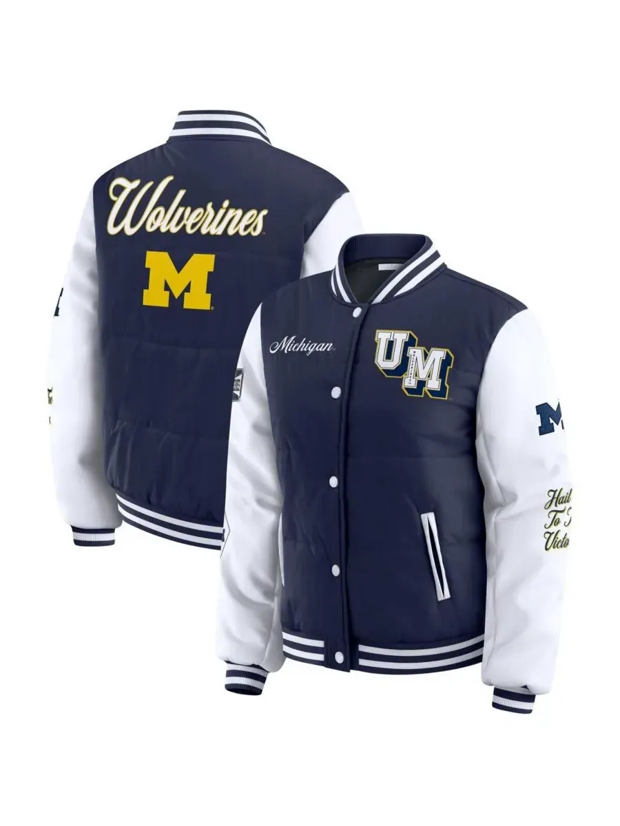 WEAR by Erin Andrews Женская темно-синяя пуховая куртка Michigan Wolverines Varsity — изображение 1 из 3, темно-синий