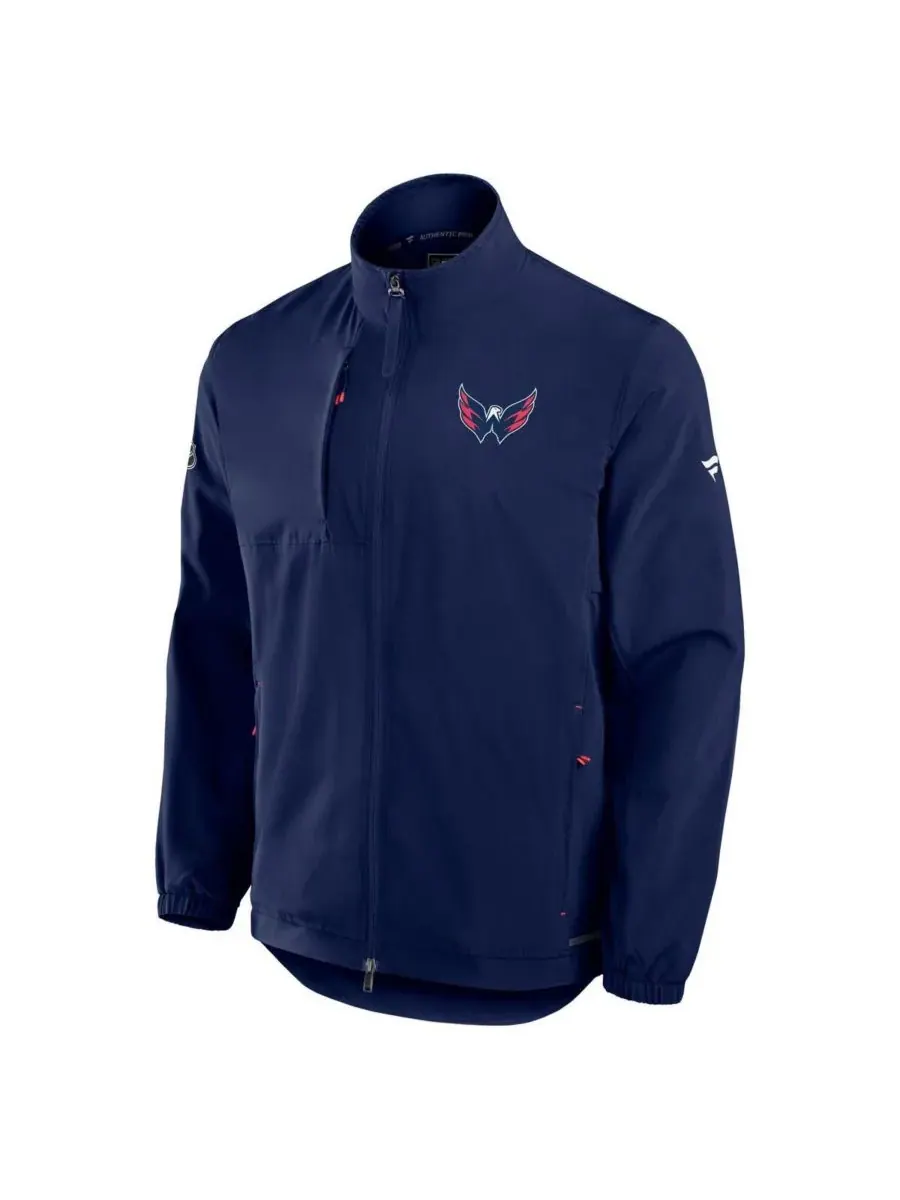 Fanatics Мужская темно-синяя куртка тренера Washington Capitals на молнии с логотипом Pro Rink — изображение 2 из 3