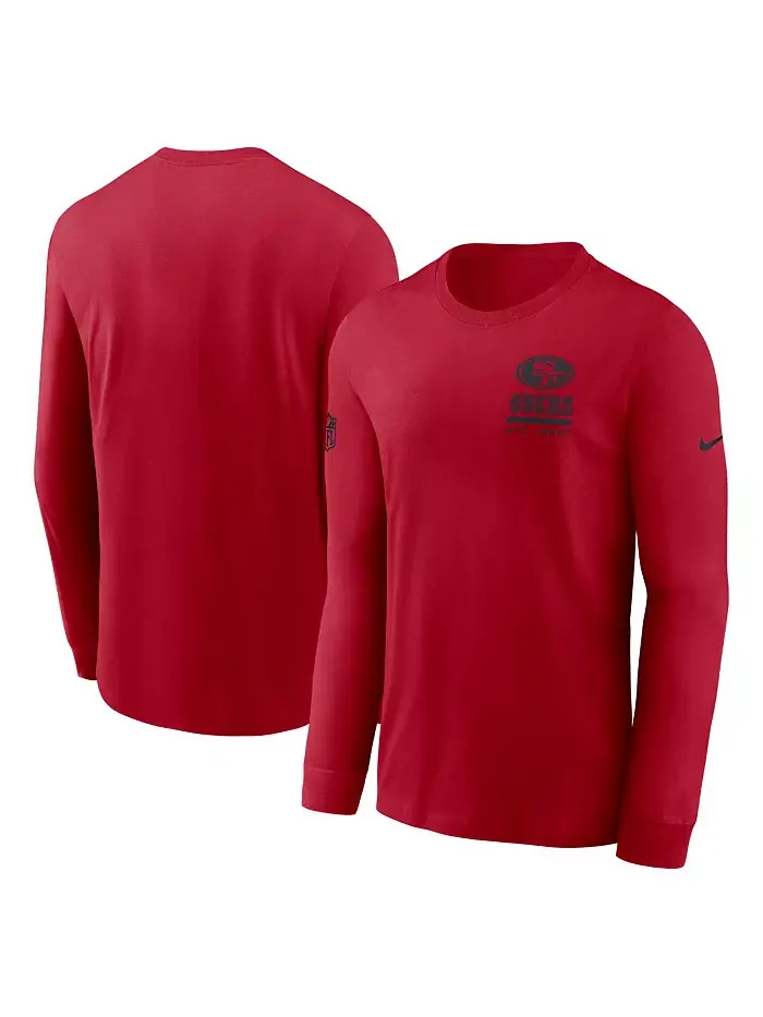 Мужская сидящая футболка с длинным рукавом Scarlet San Francisco 49ers Sideline Performance Nike — изображение 1 из 3