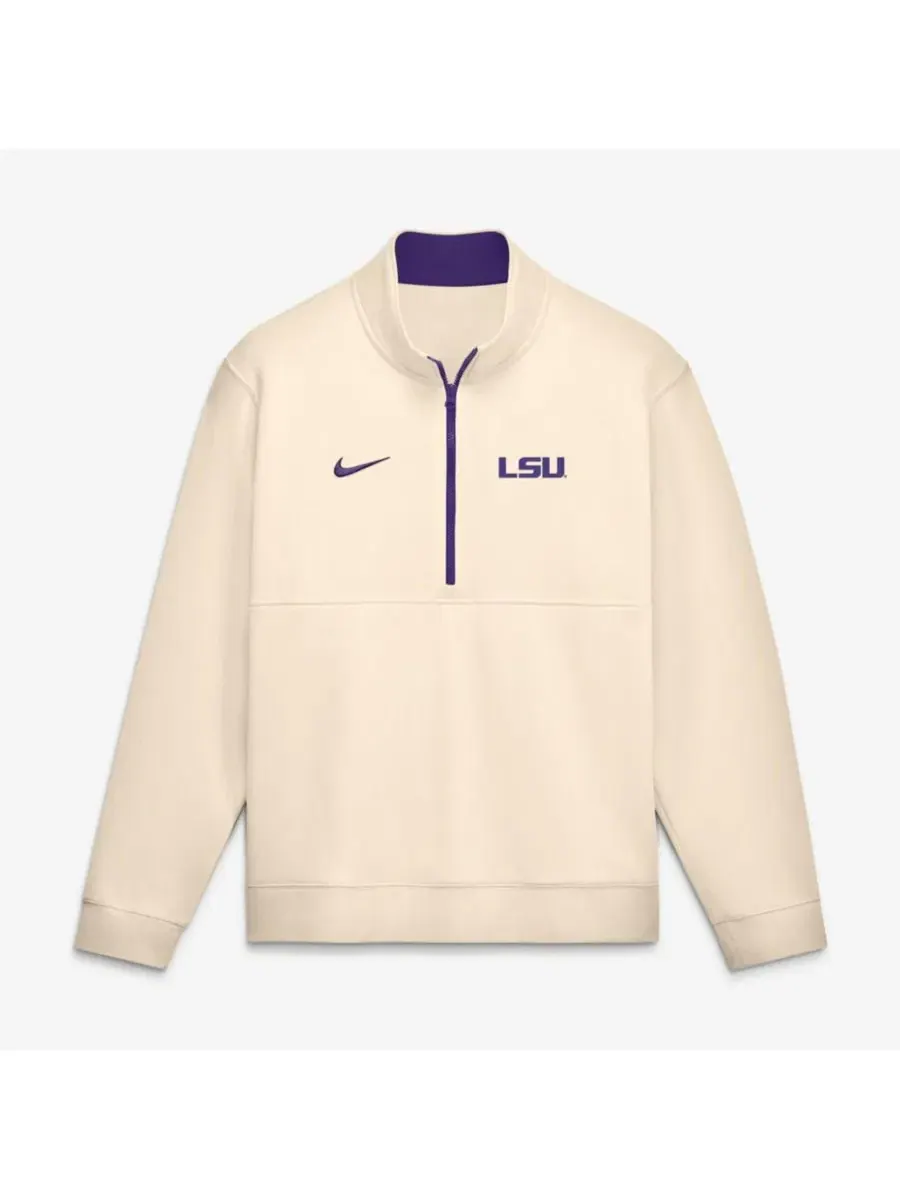 Мужской флисовый полузамок-пуловер с вышитым логотипом команды LSU Tigers Nike — изображение 1 из 2, кремовый фиолетовый