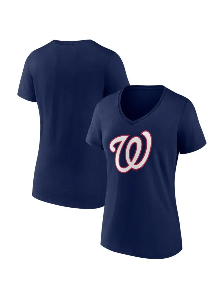 Футболка женская с V-образным вырезом с принтом Washington Nationals Navy Logo Athletic — изображение 1 из 3, темно-синий