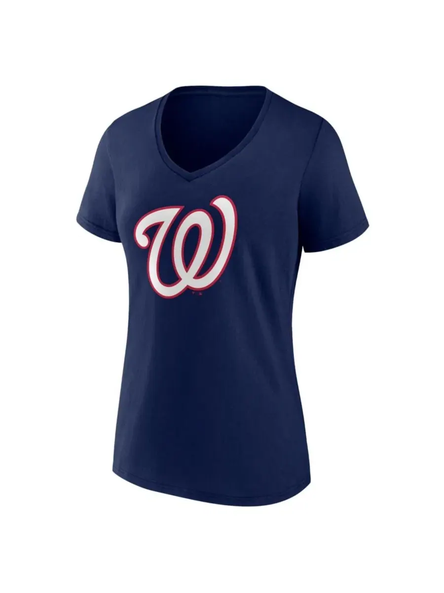 Футболка женская с V-образным вырезом с принтом Washington Nationals Navy Logo Athletic — изображение 2 из 3, темно-синий