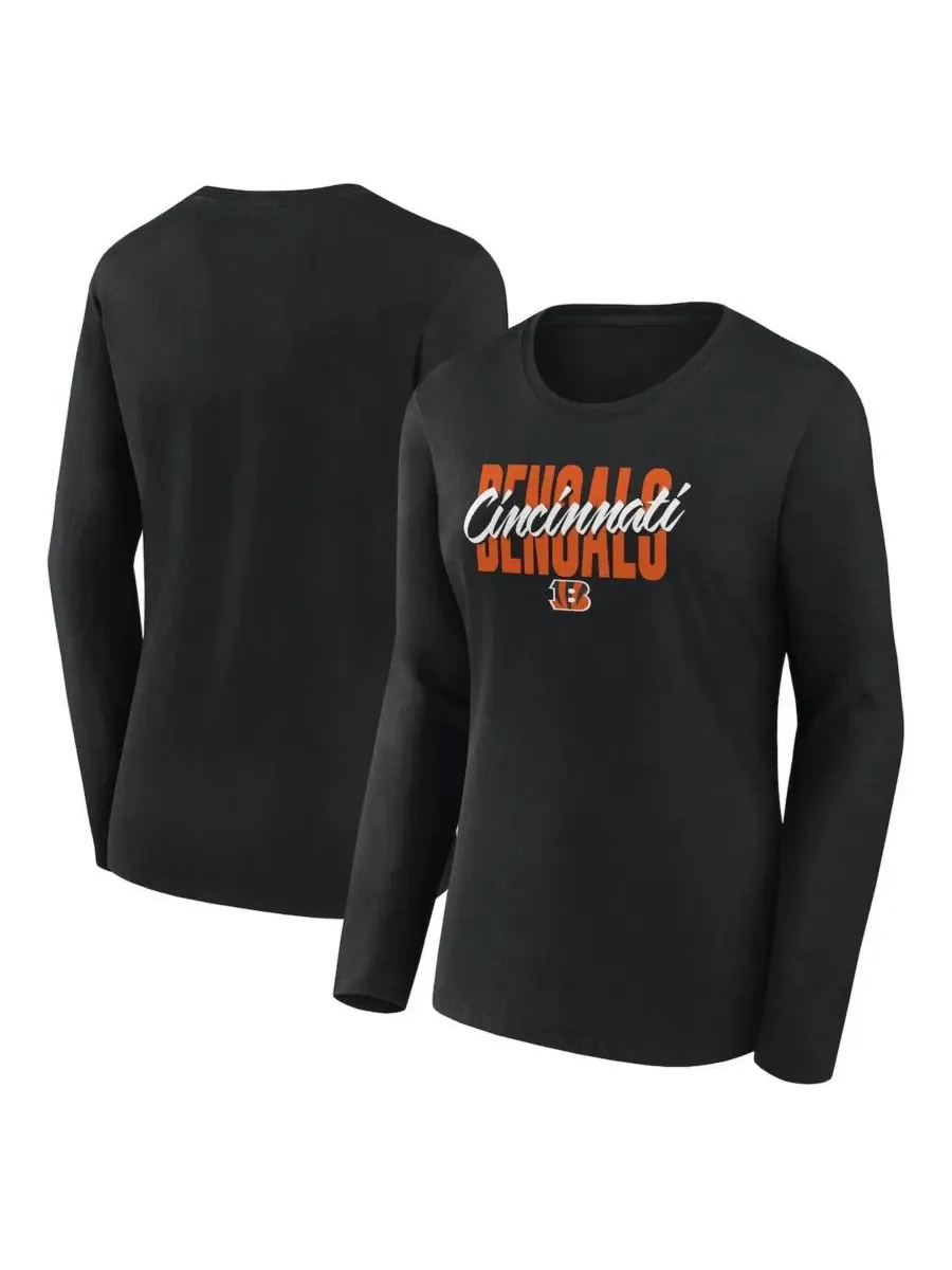Футболка с длинным рукавом с принтом Cincinnati Bengals Grip Logo Athletic — изображение 1 из 3, черный